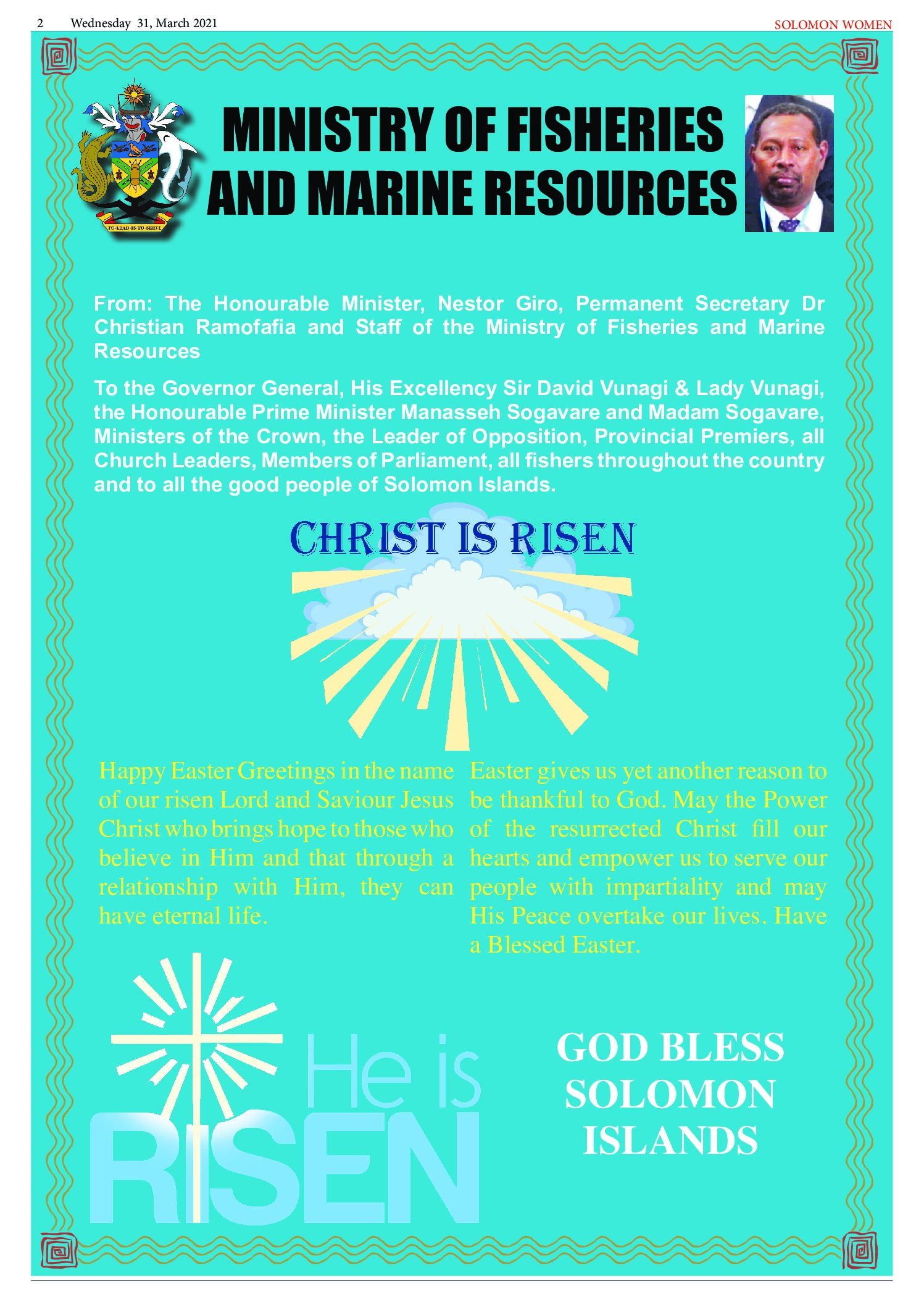 Ministry of Fisheries: 2021 Easter Message