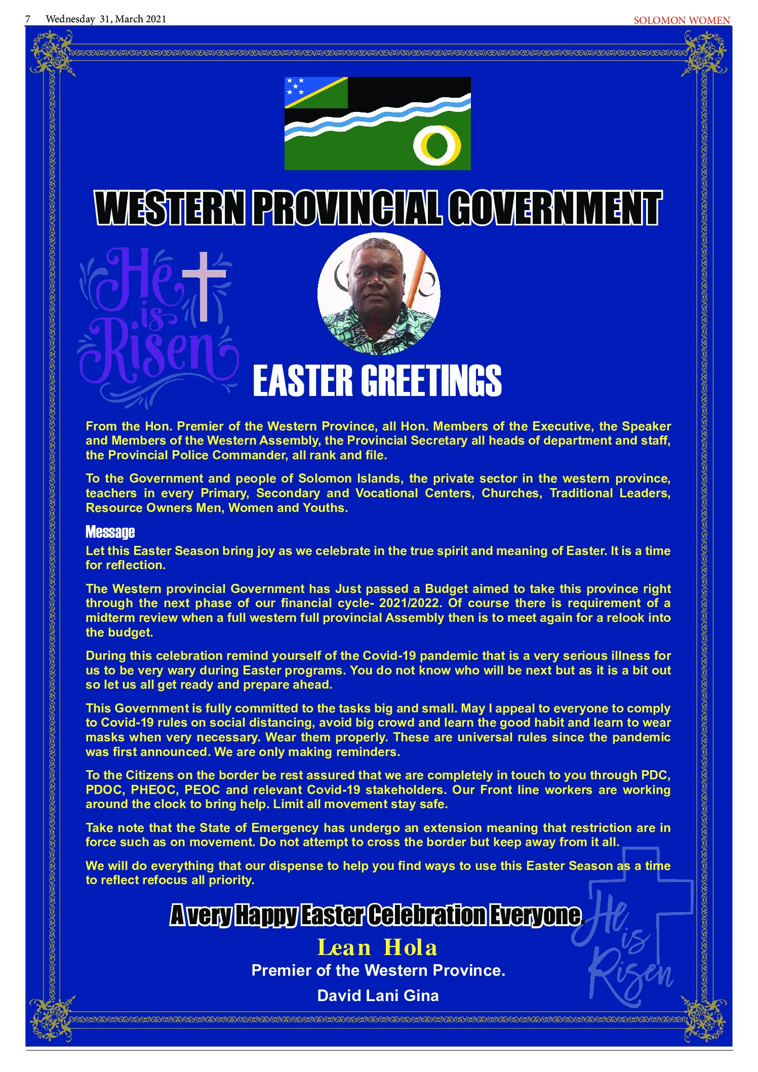 Western Province: 2021 Easter Message