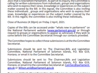 National Parliament: Call for Submissions