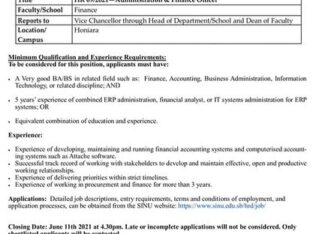 SINU:HR 69/2021 :  Administration & Finance Officer