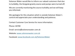 Solomon Water : KONGULAI WATER SUPPLY CLOSED