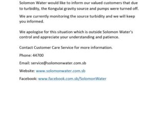 Solomon Water : KONGULAI WATER SUPPLY CLOSED