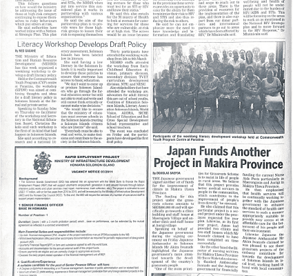 Rapid Employment Project: Ministry of Infrastructure Development Honiara Solomon Islands: Vacancy Notice 3/2011