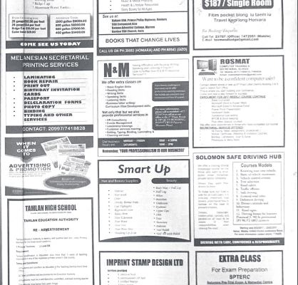 Melanesian Secretarial Printing Services: 2017 SWN Issue 17092 Classifieds Promotion