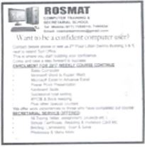 ROSMAT -2017 SWN Issue 17092 – Computer training and Secretarial school (Promotion)