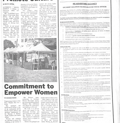 Ministry of Women, Youth, and Children Affairs: RE-Advertisement Vacancy – SPC RRRT Solomon Islands Country Focal Officer: SWN October 2016