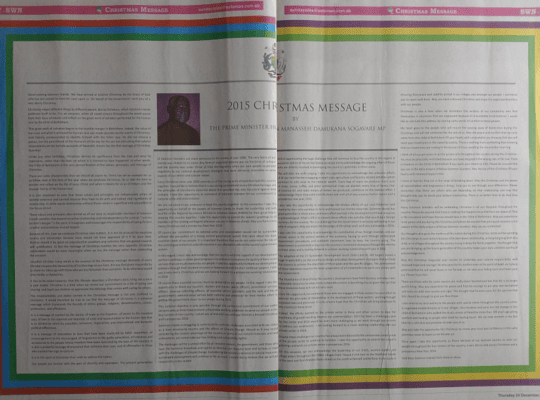 PMO: SWN 15045 December 2015: – 2015 Special   Christmas Message