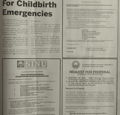 Ministry of Justice and Legal Affairs: SWN 16068 August 2016:  Request for proposal for the construction of a new PSO and DPP office building in Kirakira