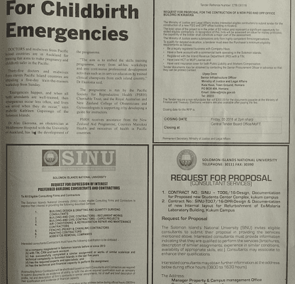 Ministry of Justice and Legal Affairs: SWN 16068 August 2016: Request for proposal for the construction of a new PSO and DPP office building in Kirakira