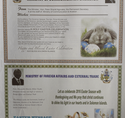 Ministry of Foreign Affairs and External Trade – SWN 16053 March 2016:  2016 Easter Season – Easter Message – Happy Easter Everyone!!