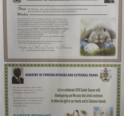 Ministry of Foreign Affairs and External Trade – SWN 16053 March 2016:  2016 Easter Season – Easter Message – Happy Easter Everyone!!