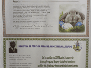 Ministry of Foreign Affairs and External Trade – SWN 16053 March 2016:  2016 Easter Season – Easter Message – Happy Easter Everyone!!