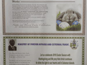 Ministry of Foreign Affairs and External Trade – SWN 16053 March 2016:  2016 Easter Season – Easter Message – Happy Easter Everyone!!