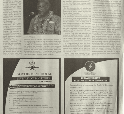 Government House: SWN 17083 February 2017:  – Bushing- weeding and cleaning of the bushland of the government house land area, east Kola Ridge