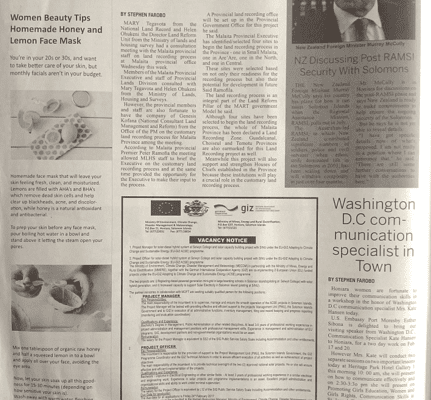 Ministry of Environment, Climate Change, Disaster Management & Meteorology): SWN 17083 February 2017: – Vacancy Notice