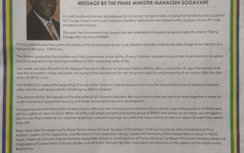 Office of the Prime Minister and Cabinet – Independence Anniversary Message by the Prime Minister Manasseh Sogavare – Happy 39th Independence Celebrations Solomon Islands. May God Bless Our Nation from Shore to Shore!