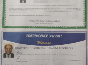 Ministry of Culture and Tourism – 39th Independence Anniversary Message from Ministry of Culture and Tourism – Happy Birthday Solomon Islands God Bless Solomon Islands: (SIN 17367 July 2017)