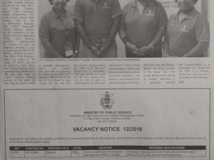 Ministry of Public Service: Ministry of Public Service – Vacancy Notice 12/2016