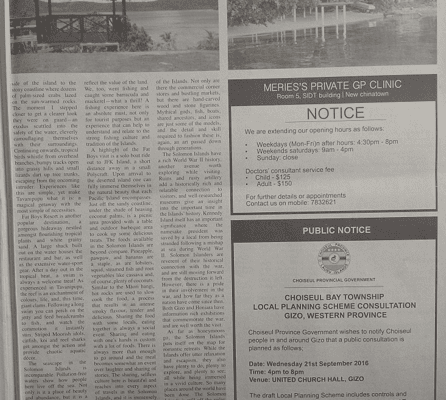 Choiseul Provincial Government: SWN 16073 September 2016:  – Choiseul Bay Township Local Planning Scheme Consultation Gizo, Western Province