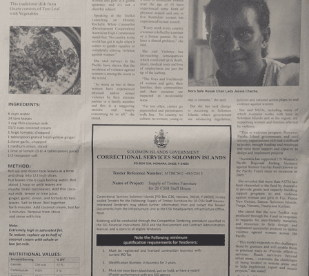 Correctional Services Solomon Islands – Supply of Timber Furniture: SWN 15025 July 2015:- Supply of Timber Furniture for 20 CSSI Staff House