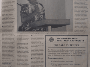 Solomon Islands Electricity Authority:SWN 15007  – For Sale by Tender
