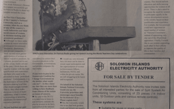 Solomon Islands Electricity Authority:SWN 15007  – For Sale by Tender