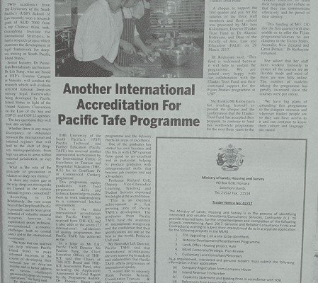 Ministry of Lands, Housing and Survey – Tender Notice No. 02/17: (SIN 17357 March 2017)