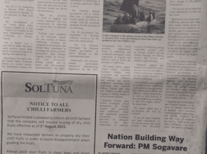 SOLTUNA: SWN 15025 July 2015:  – A Notice to All Chilli Farmers