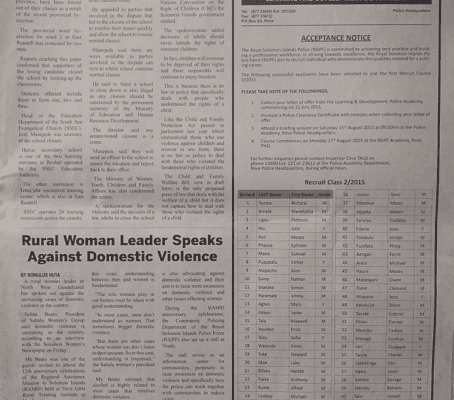 Royal Solomon Islands Police Force: SWN 15025 July 2015: Learning and Development Department – Acceptance Notice