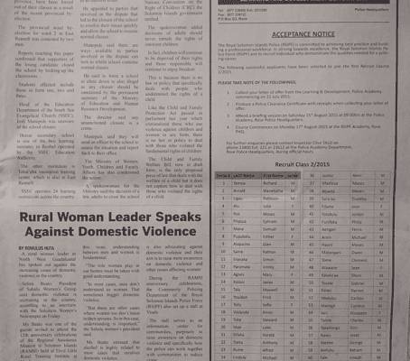 Royal Solomon Islands Police Force: SWN 15025 July 2015: Learning and Development Department – Acceptance Notice