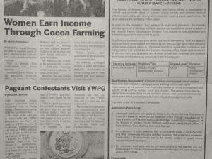 Ministry of Women, Youth, Children and Family Affairs SWN 16075 October 2016:  Re-Advertisement for the Position of Director, Family Development Division – Vacancy Notice Number MWYCFA/04/00049