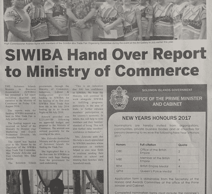 PMO: SWN 16070 August 2016: – New Years Honours 2017