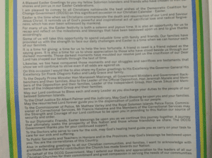 PMO: SIN 17359 April 2017: Easter Greetings by the Prime Minister, Hon Manasseh Damukana Sogavare MP