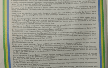 PMO: SIN 17359 April 2017: Easter Greetings by the Prime Minister, Hon Manasseh Damukana Sogavare MP