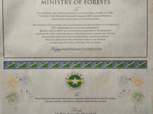Ministry of Forests – 37th Independence Anniversary Message – Happy Independence Celebrations: (SWN 15021 July 2015)