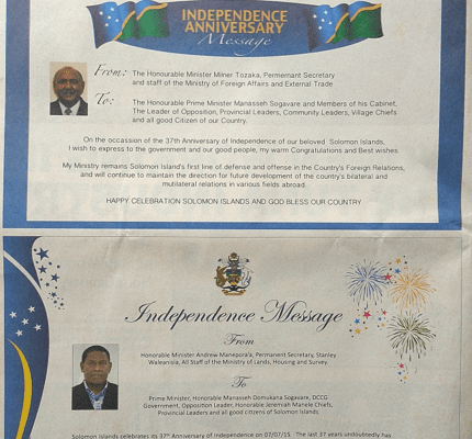Ministry of Foreign Affairs and External Trade – Independence Anniversary Message – Happy Celebration Solomon Islands and God Bless Our Country: (SWN 15021 July 2015)