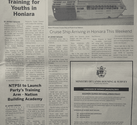 Ministry of Lands, Housing and Survey – Expression of Interest (MLHS/01/2015) – Solomon Islands National Urban Policy: (SWN 15021 July 2015)