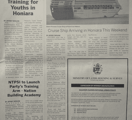 Ministry of Lands, Housing and Survey – Expression of Interest (MLHS/01/2015) – Solomon Islands National Urban Policy: (SWN 15021 July 2015)