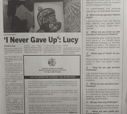Ministry of Lands, Housing and Survey – Call for Tenders for Customary Land Reform Work: (SWN 16066 July 2016)