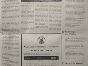 Guadalcanal Provincial Government – Tender Invitation: (SWN 15021 July 2015)