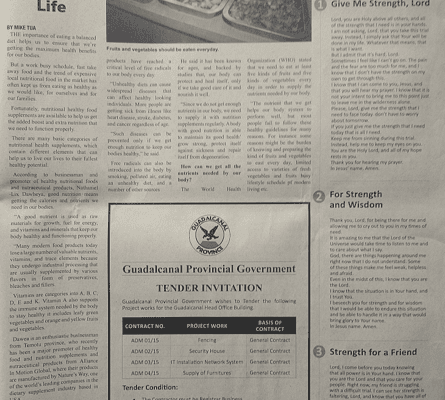 Guadalcanal Provincial Government – Tender Invitation: (SWN 15021 July 2015)