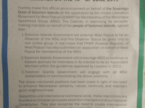 The Prime Minister – Official Announcement on the 18th of June 2015 – Hon Manasseh. D. Sogavare MP:SIN 272 June 2015