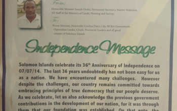Ministry of Lands, Housing and Survey – Independence Message: SIN 225 July 2014