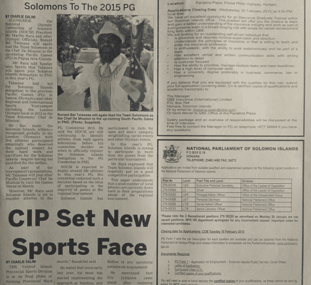 National Parliament of Solomon Islands: Vacancies -SIN 253 February 2015