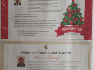 Ministry of Forestry and Research – Season’s Greetings – Hapi Celebrations Evriwan: SWN 15044 December 2015