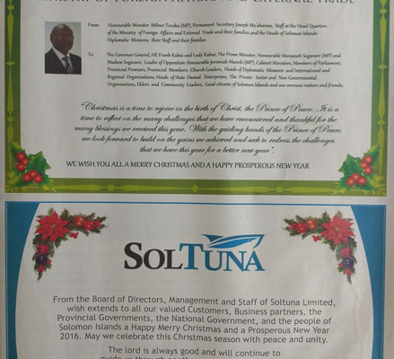 Ministry of Foreign Affairs and External Trade – Christmas Message: SWN 15044 December 2015