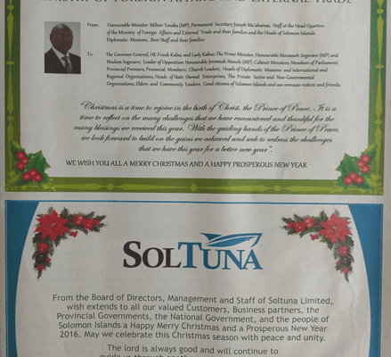 Ministry of Foreign Affairs and External Trade – Christmas Message: SWN 15044 December 2015
