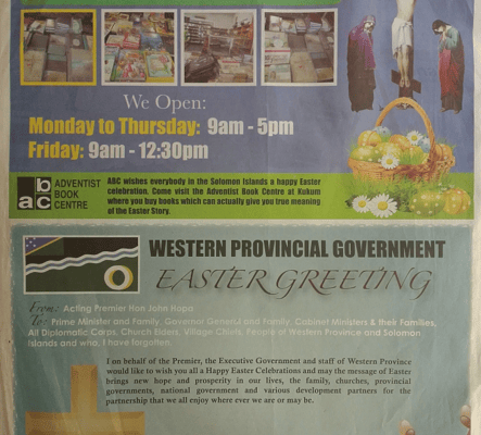 Western Provincial Government – Easter Greeting: SIN 17358 March 2017