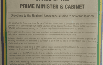 The Office of the Prime Minister and Cabinet – Greetings to the Regional Assistant Mission to Solomon Islands: SIN 227 July 2014