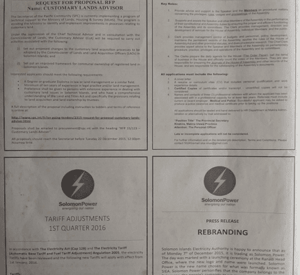 SolomonPower – Tariff Adjustments 1st Quarter 2016: SWN 15044 December 2015